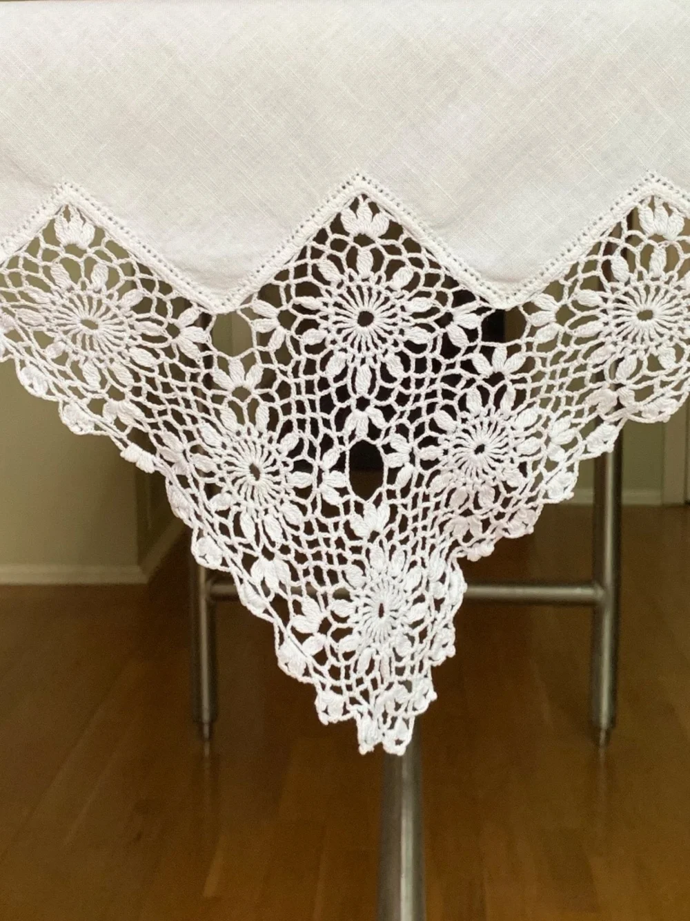 Crochet & Linen Tablecloth | 36” Square | Cottagecore Lace | Vintage